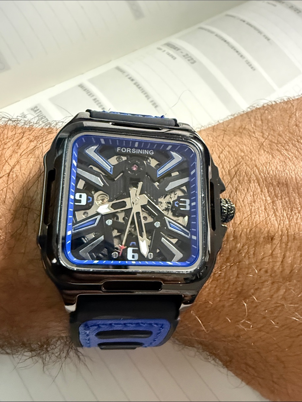 Blue-Accent Skeleton Dial Smartwatch
